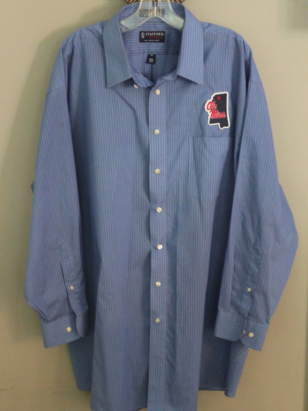 Upcycled Stafford Button Down Shirt – Ole Miss Patch, 18.5 Neck, 34-35 Length
